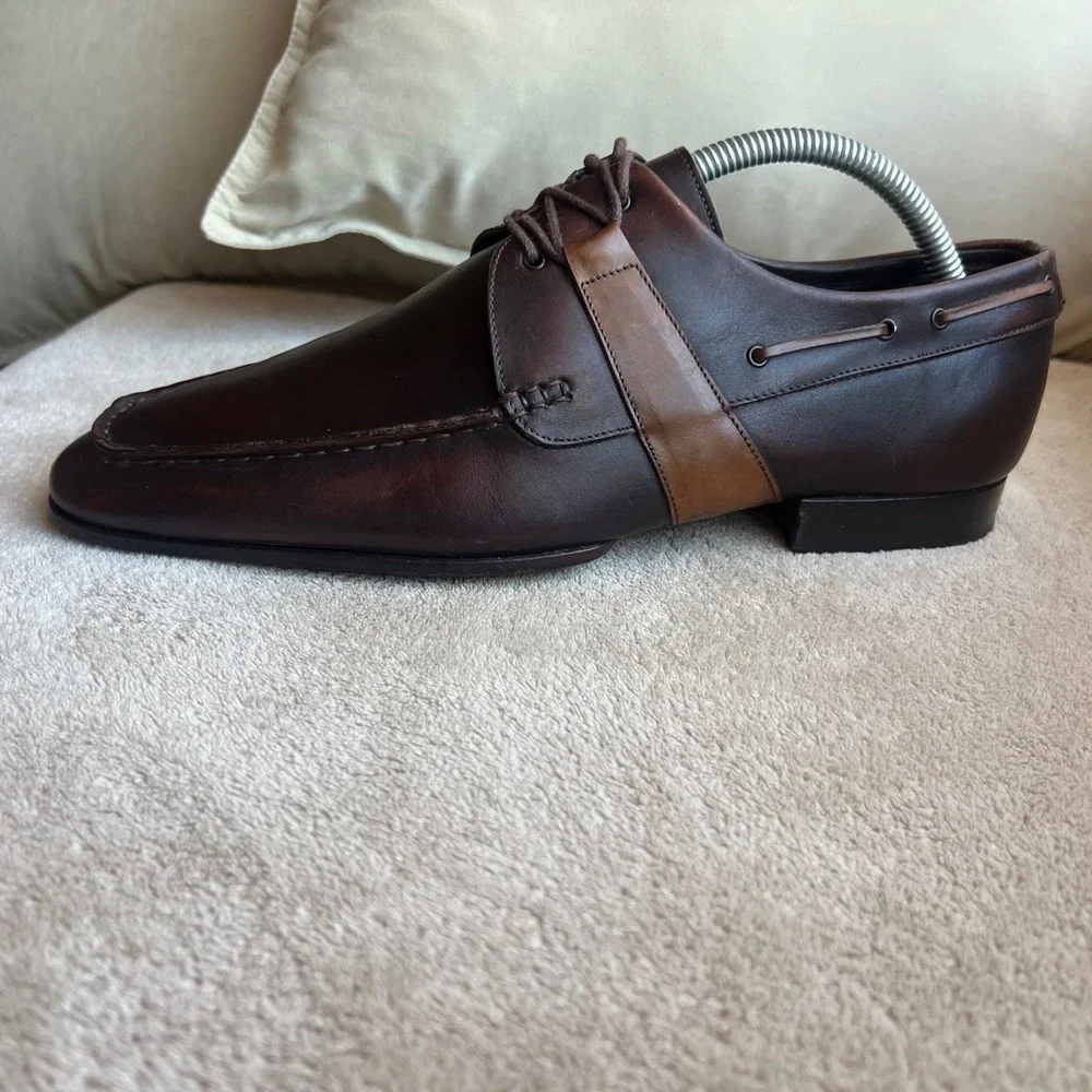 Mezlan Carson Men 8 M Brown & Tan Leather Two Tone Apron Toe Oxford‎ Shoes